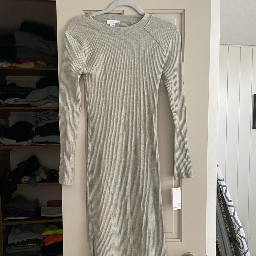 Grey Ribbed Long Sleeve sweater dress
